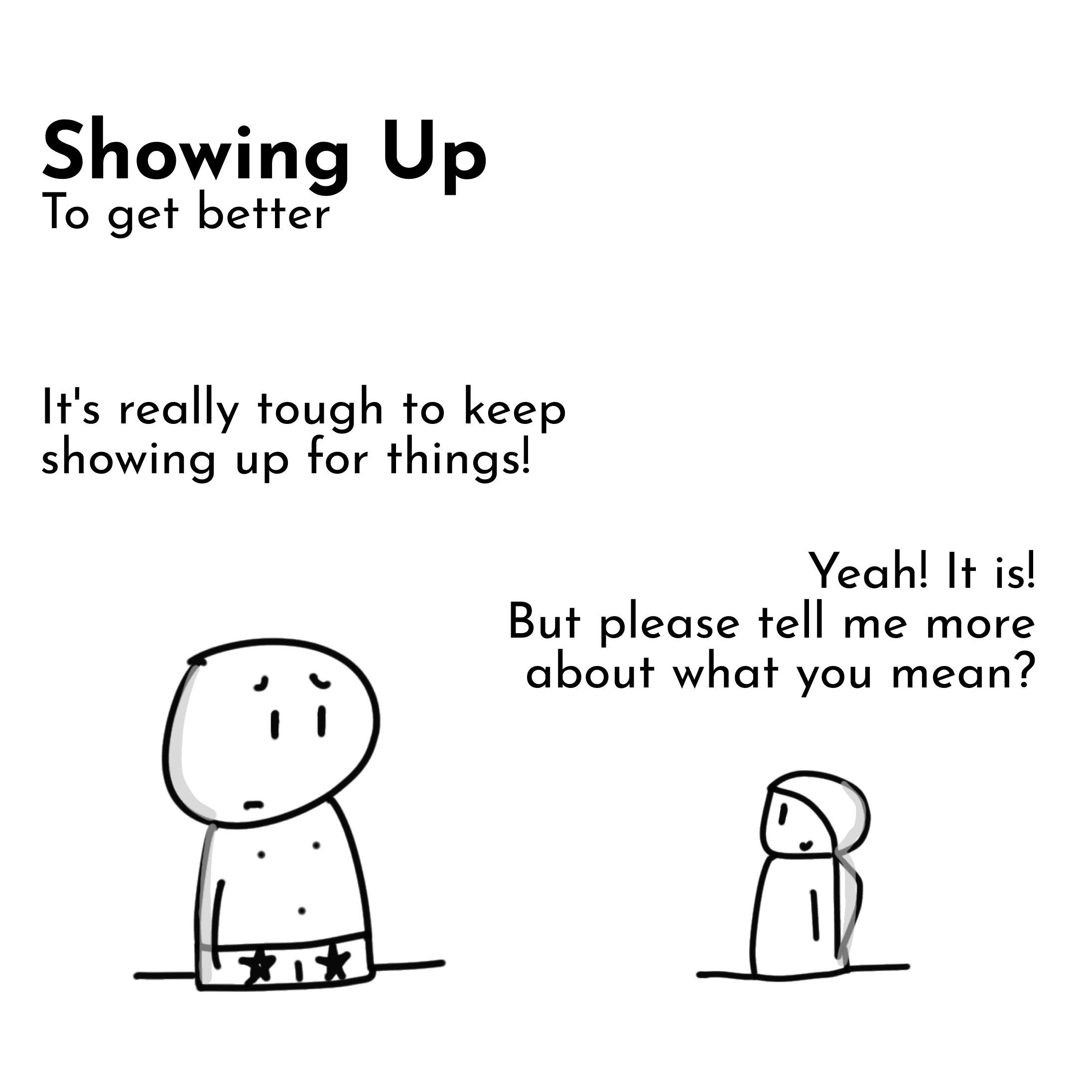 Panel 1 of Showing Up, a hand-drawn Cynyassy comic.
