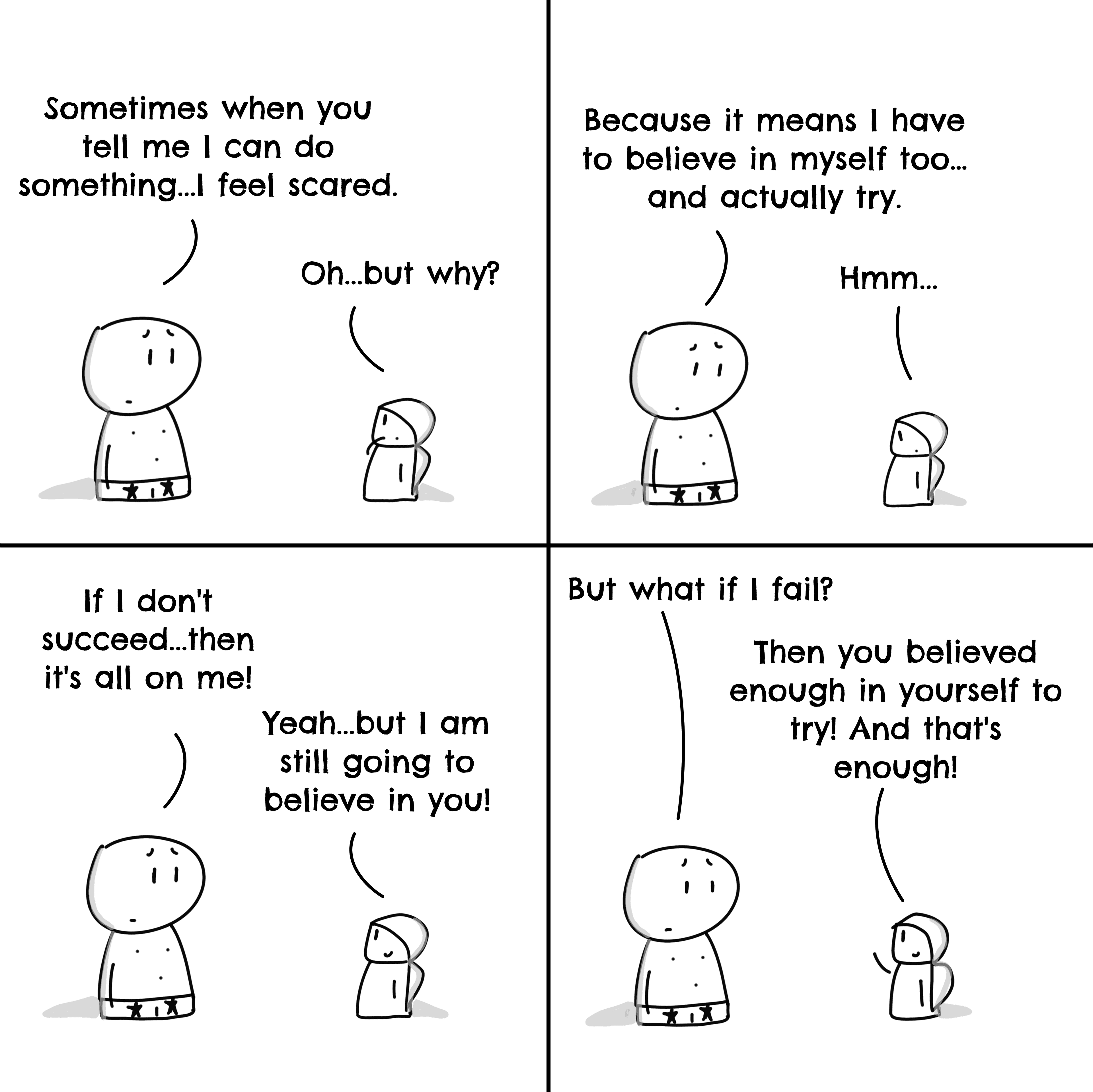 Panel 1 of Letting others believe in us, a hand-drawn Cynyassy comic.