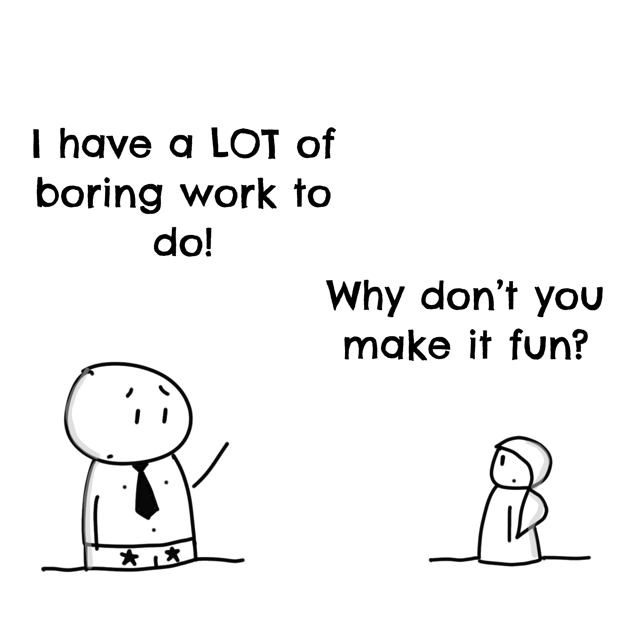 Panel 1 of Boring to fun, a hand-drawn Cynyassy comic.