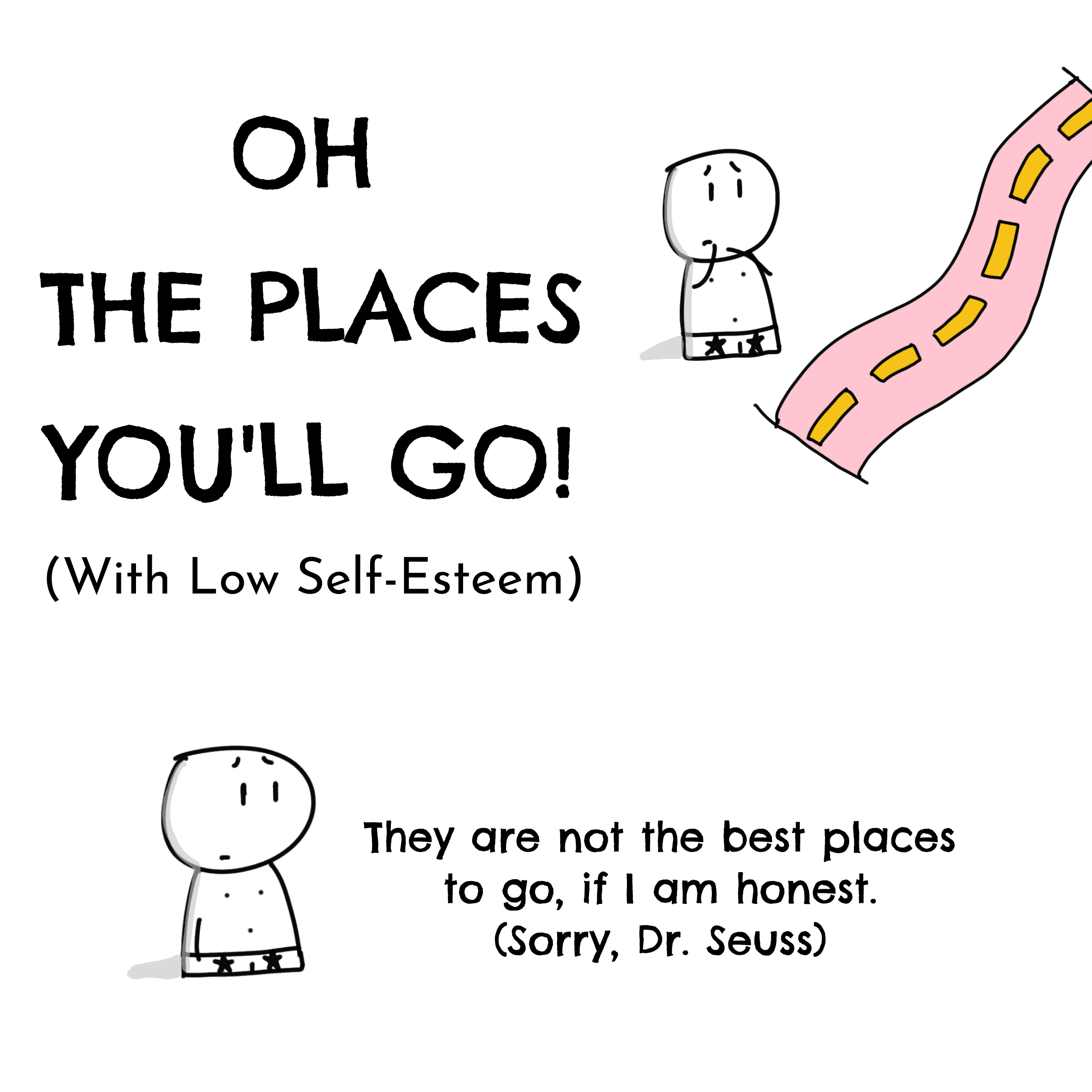 Panel 1 of Oh the places you will go, a hand-drawn Cynyassy comic.