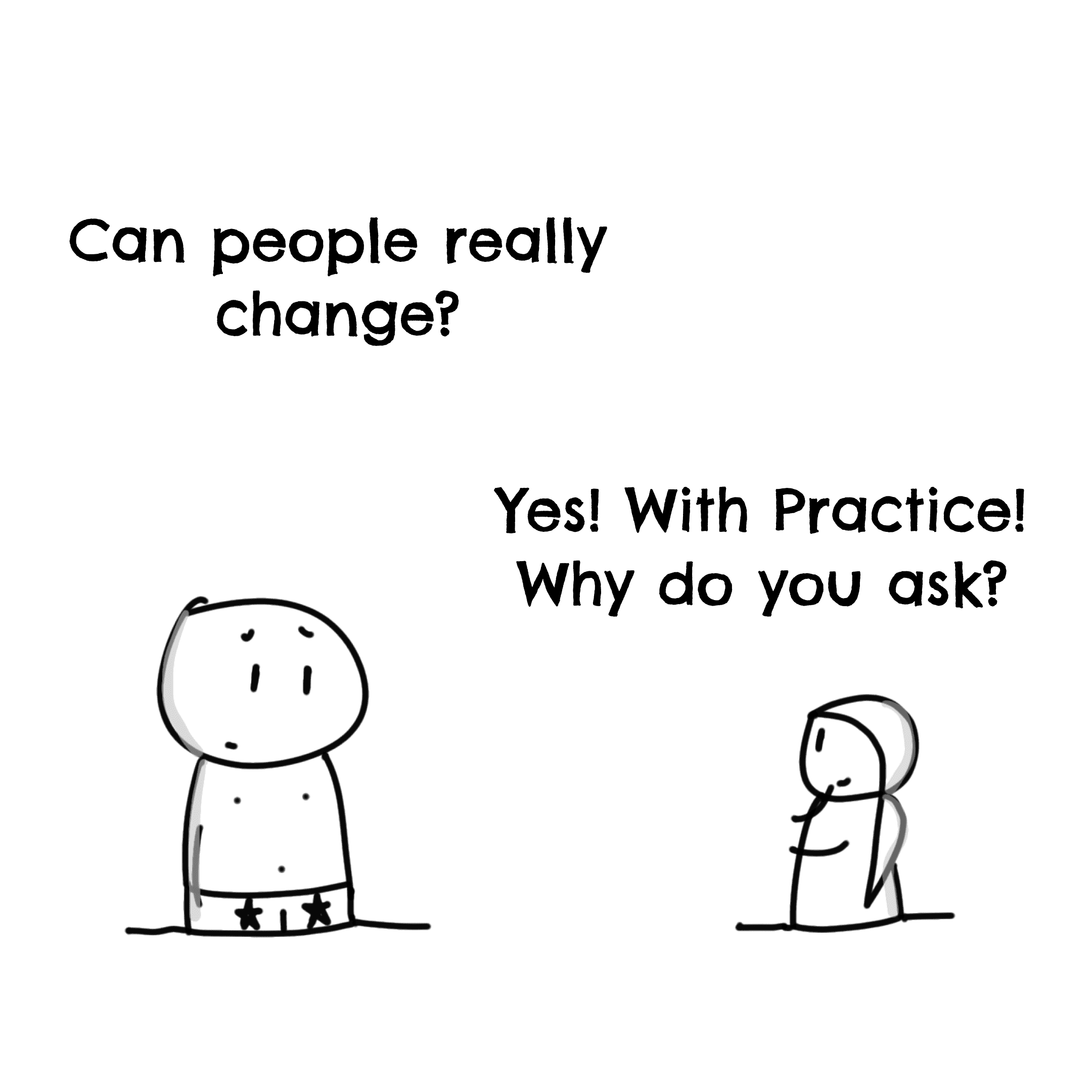 Panel 1 of Can I really change?, a hand-drawn Cynyassy comic.