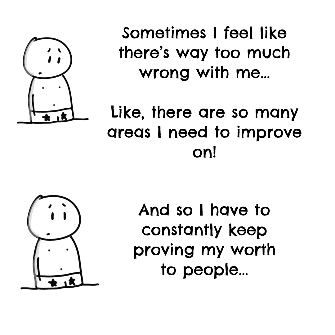 Panel 1 of Will I ever be good enough?, a hand-drawn Cynyassy comic.