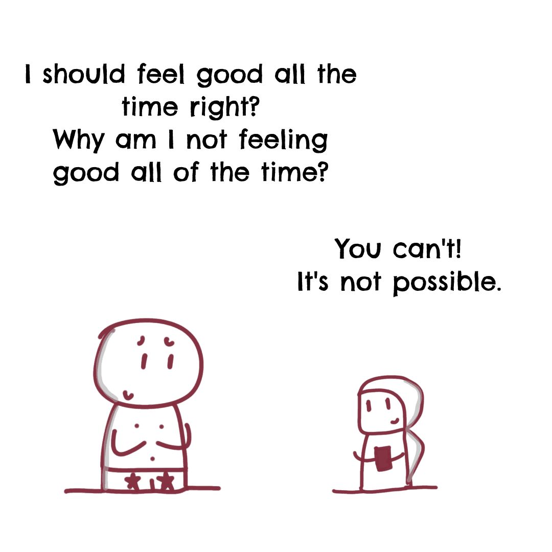 Panel 1 of Why am I not feeling good all the time?, a hand-drawn Cynyassy comic.
