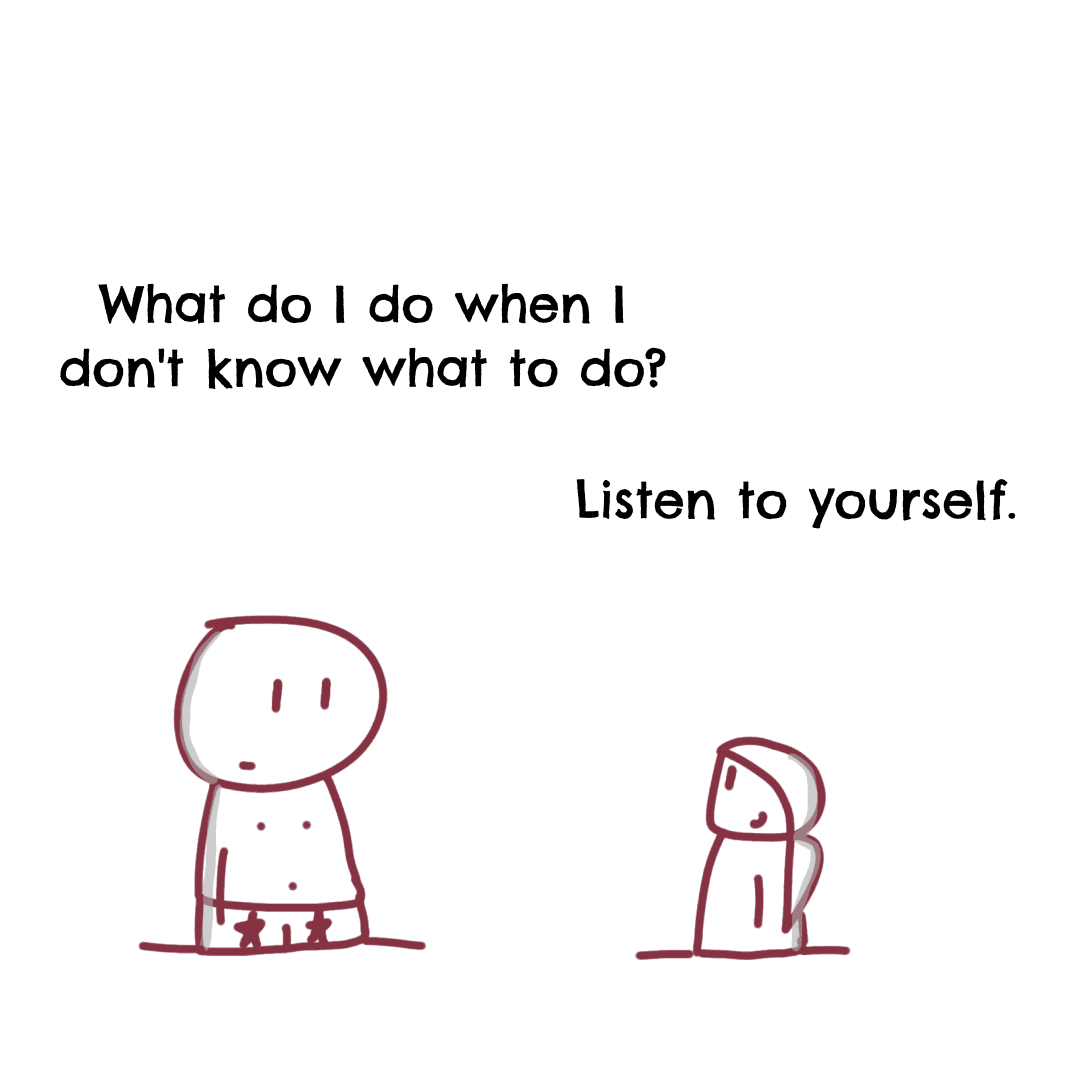 Panel 1 of What do I do when I don't know what to do?, a hand-drawn Cynyassy comic.