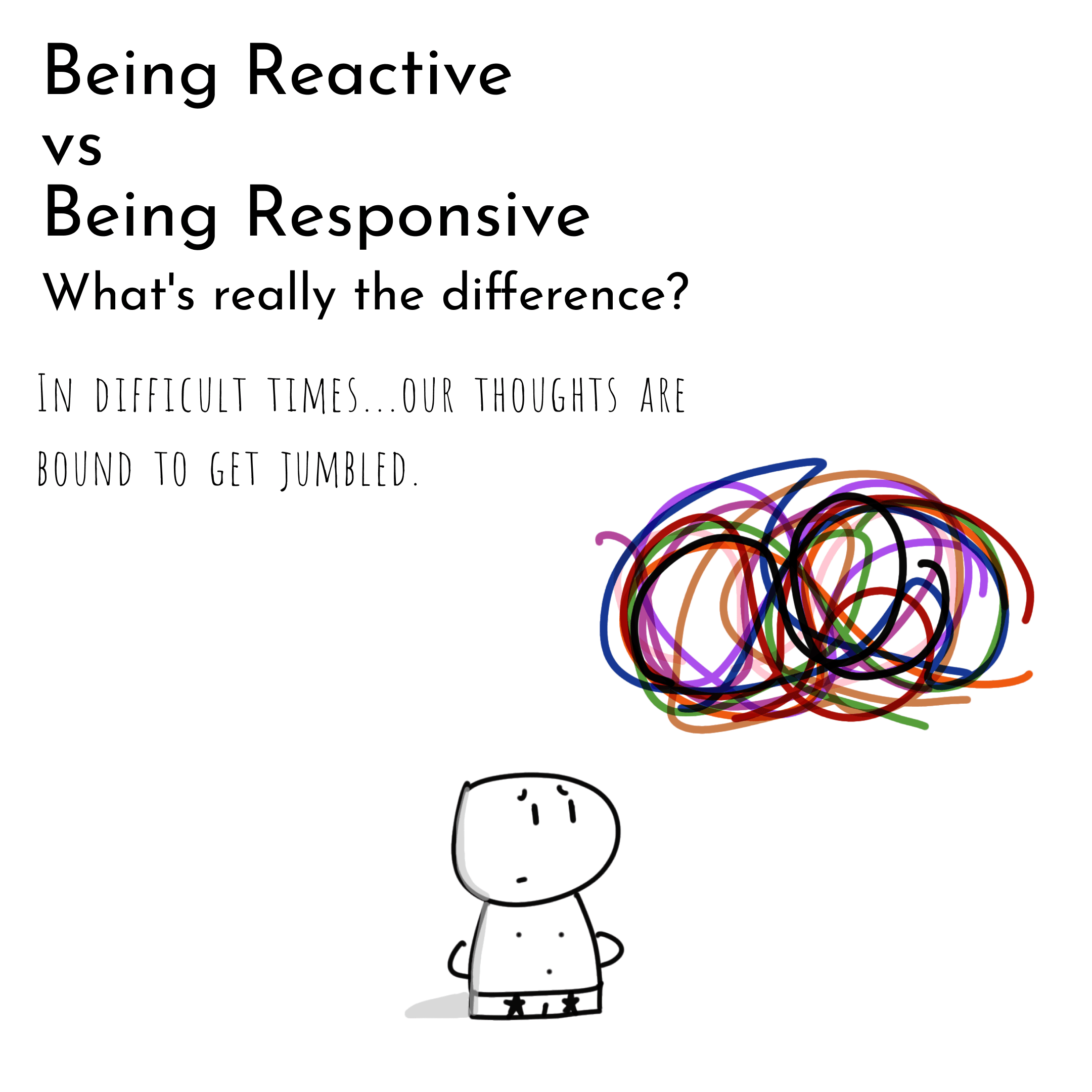 Panel 1 of Being Reactive vs Being Responsive, a hand-drawn Cynyassy comic.