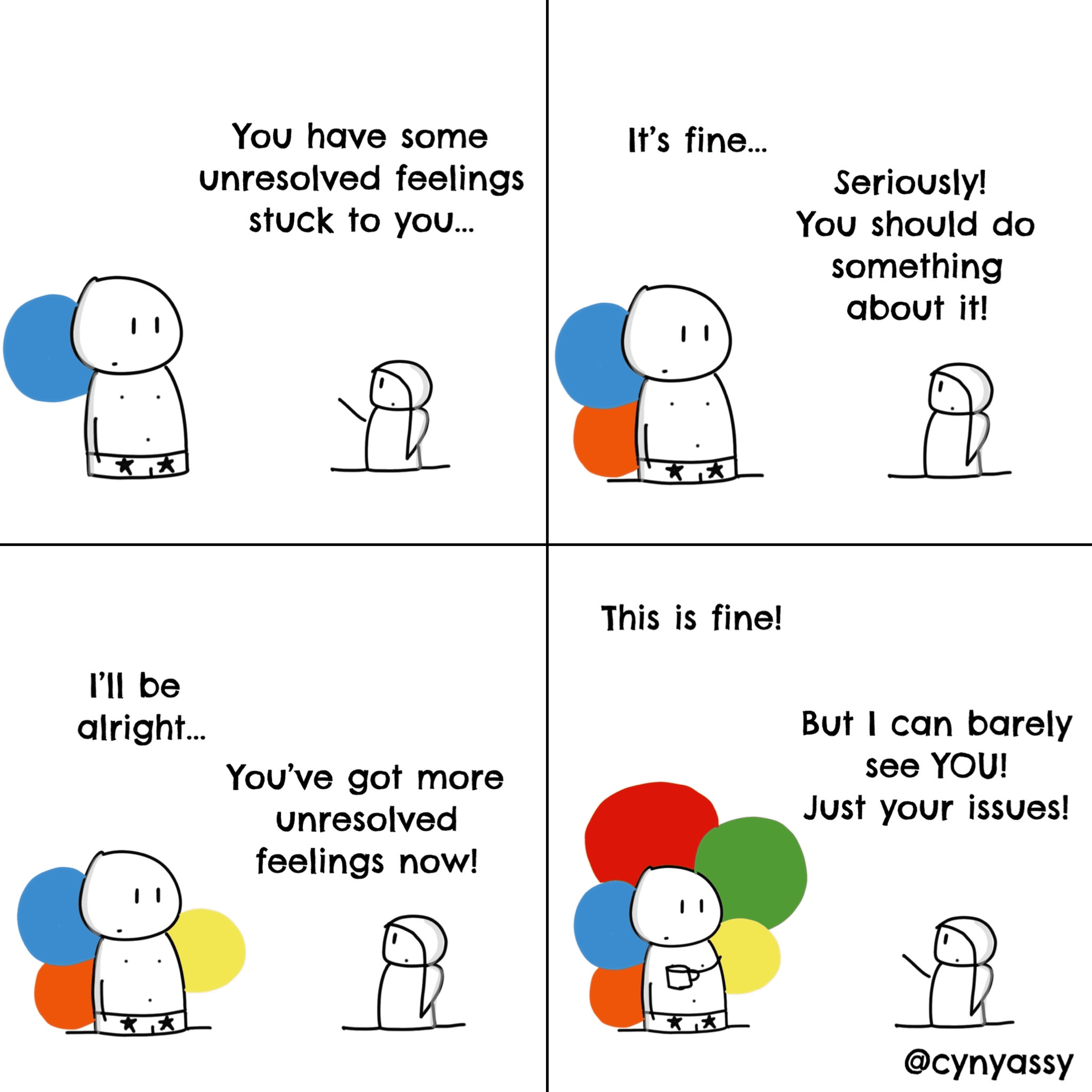 Panel 1 of Unresolved Feelings, a hand-drawn Cynyassy comic.