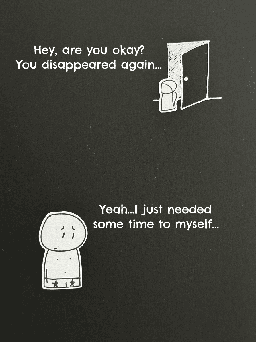 Panel 1 of Disappearing, a hand-drawn Cynyassy comic.