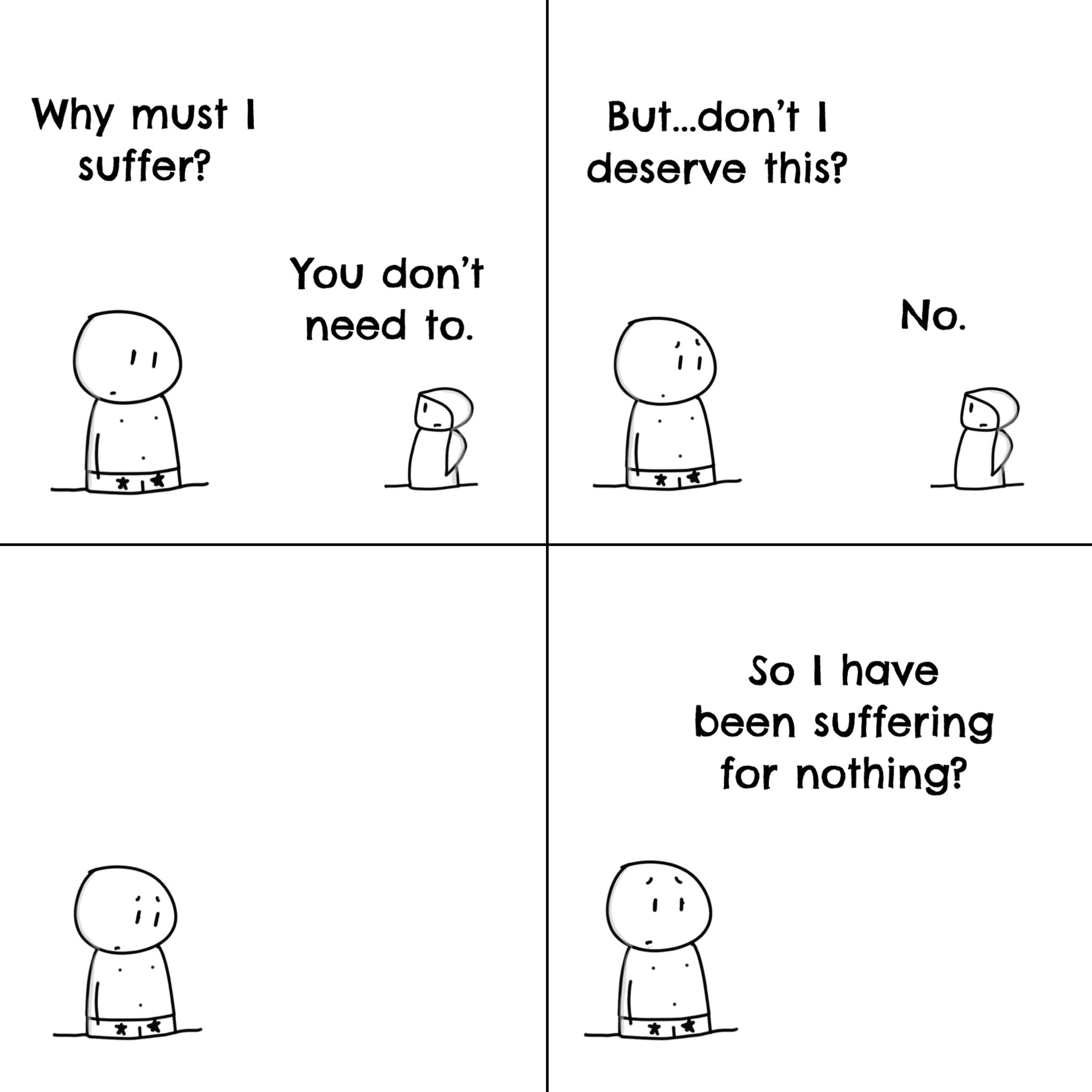 Panel 1 of Suffering for nothing, a hand-drawn Cynyassy comic.
