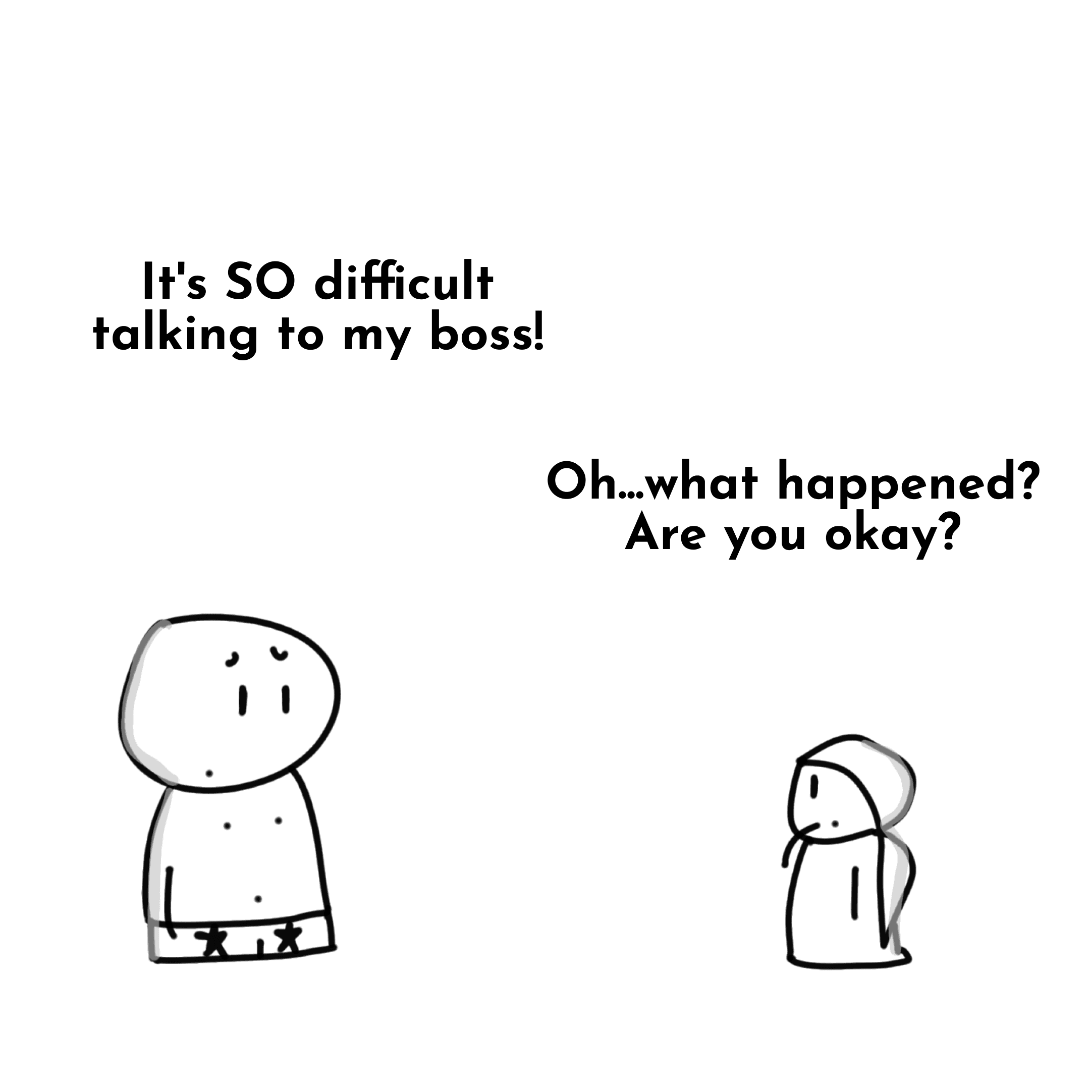 Panel 1 of Difficulty communicating with boss, a hand-drawn Cynyassy comic.