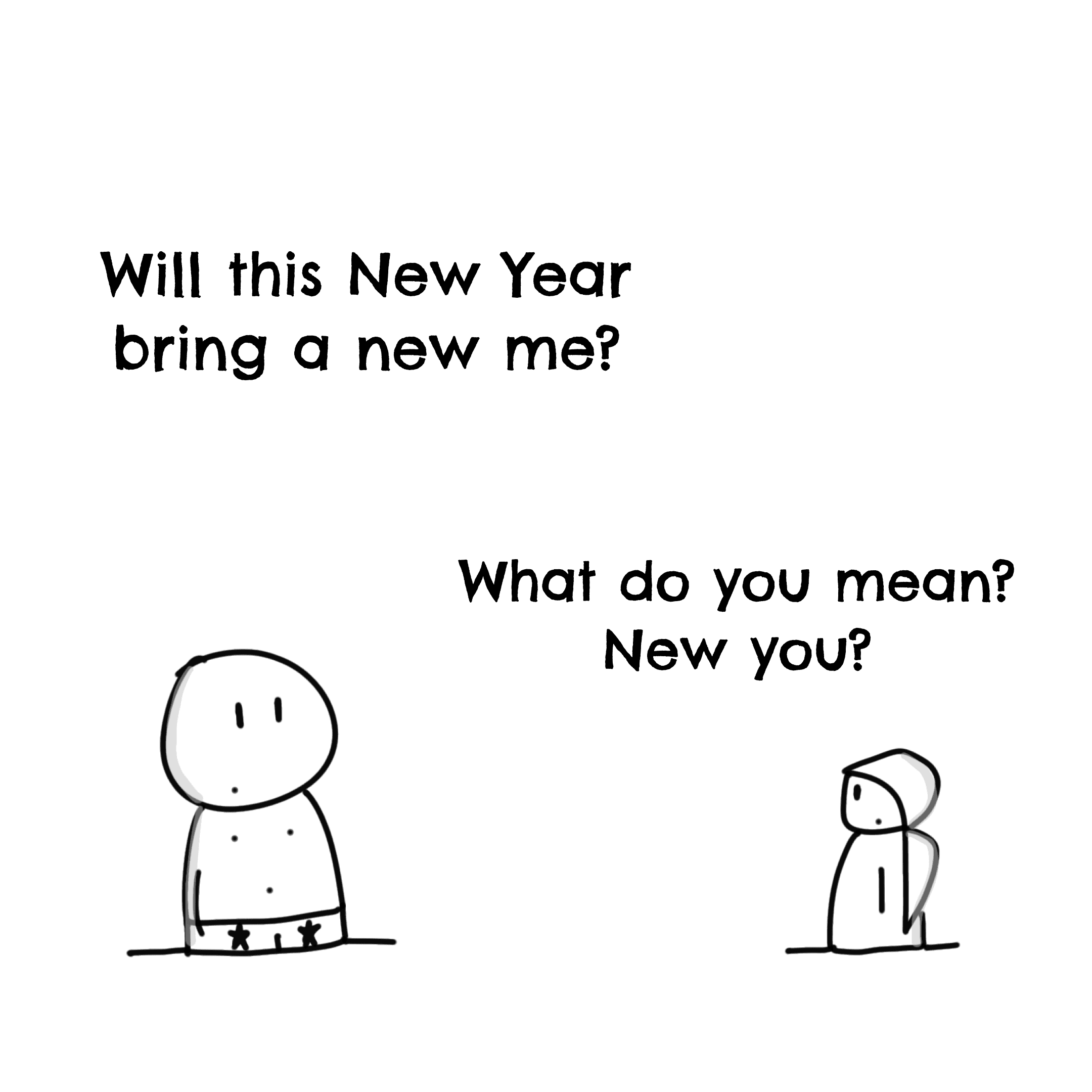 Panel 1 of New Year New Me - One Choice, a hand-drawn Cynyassy comic.