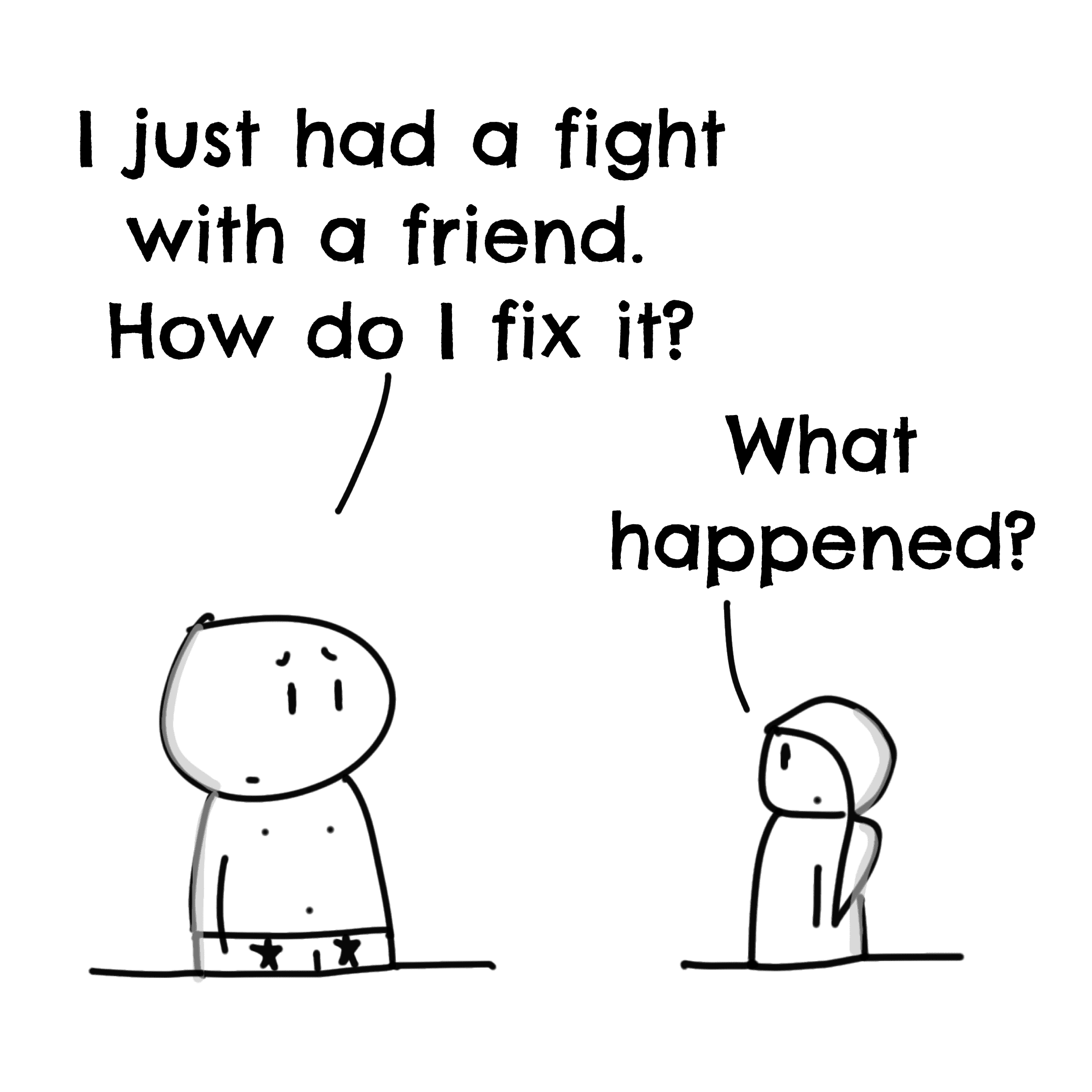 Panel 1 of Why do people fight?, a hand-drawn Cynyassy comic.